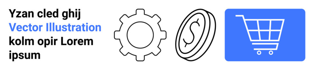 Gear for settings, coin for finance, shopping cart for online shopping. Ideal for e-commerce, fintech, digital marketing, technology solutions, app development, business strategy simple landing page