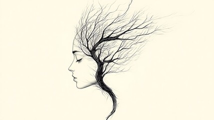 Woman Tree Profile for Abstract Art.