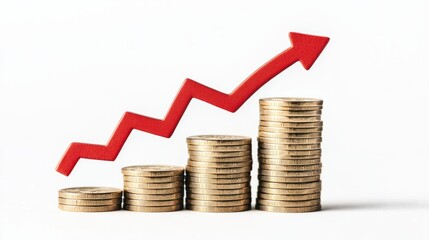 Growth in Finance with Coins and Arrow Symbolizing Profit Increase