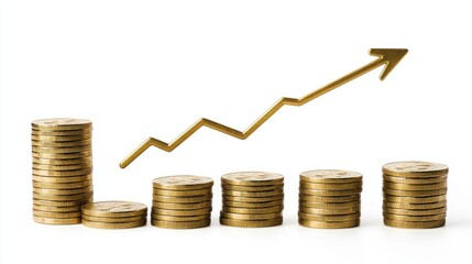 Growth in Finances with Stacked Coins and an Upward Arrow Trend