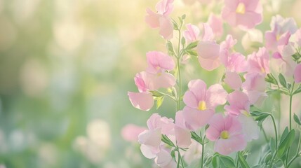 Obraz premium Delicate Pink Flowers Blooming in a Serene Garden Setting