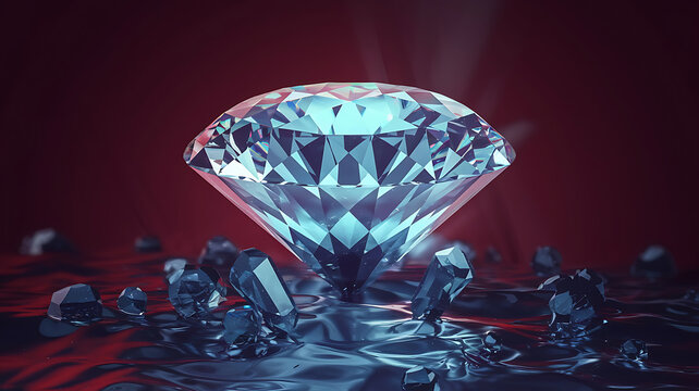 A radiant blue diamond surrounded by raw dark gems Luxury precious and rare