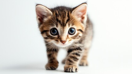 Obraz premium Cute Tabby Kitten with Bright Blue Eyes on White Background