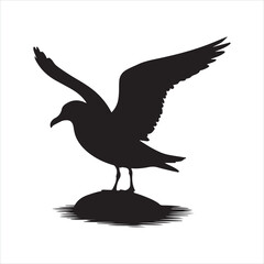 beach stone seagull engraving black silhouette
