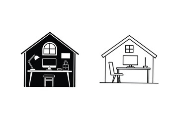 Home Office Setup Minimalist Icons, Work From Home, Remote Job