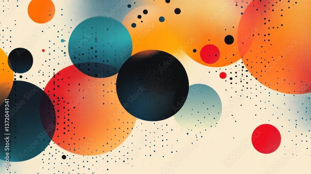 Poster colorful geometric composition with circles and dots creating a dynamic and modern abstract backdrop