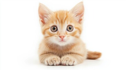 Obraz premium Adorable ginger kitten with large eyes, exploring its surroundings