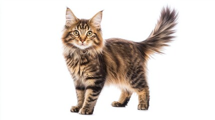 Obraz premium Playful Maine Coon Cat Standing with Curled Tail and Bright Eyes