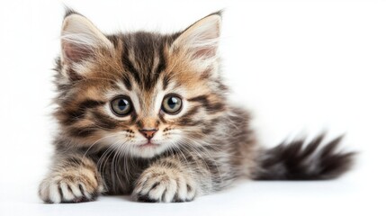 Obraz premium Cute Adorable Kitten with Striped Fur and Bright Eyes on White Background