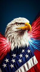 Majestic Bald Eagle in Flight Symbolizing Freedom American Flag Digital Art Dynamic Composition Patriotic Spirit