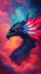 Eagle of Patriotism Abstract Art Fire in the Sky Digital Illustration Dramatic Clouds Bold Concept