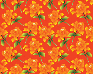 Japanese Bloom Leaf Branch Vector Seamless Pattern