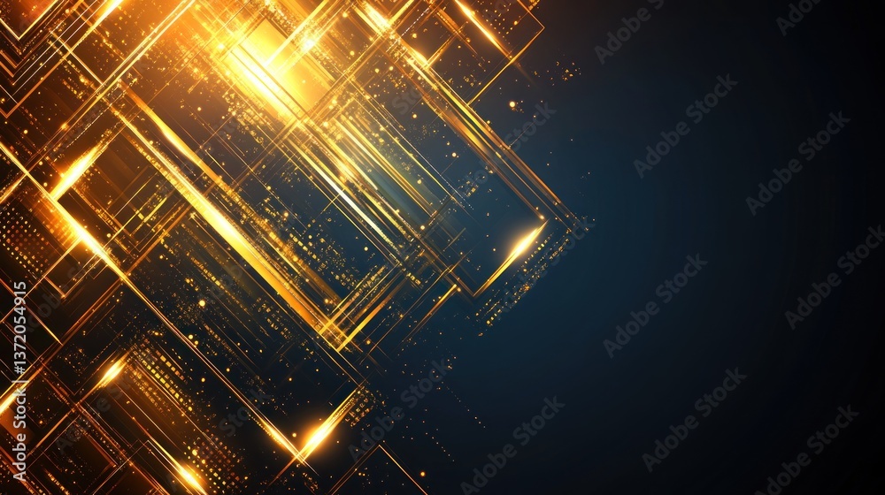 Poster radiant gold lines illuminate a dark background creating a futuristic and mesmerizing abstract desig