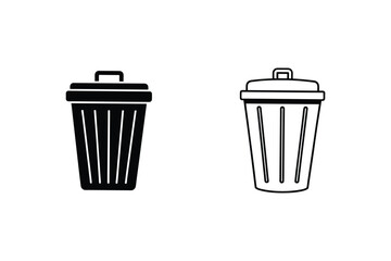 Waste Recycling Bin Icons Black, White, Trash, Garbage, Disposal