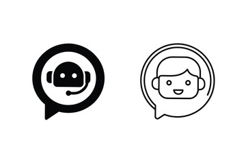 Fototapeta premium AI Chatbot vs Human Support Customer Service Icons