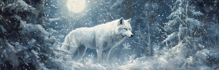 Obraz premium The Spirit of the White Wolf in the Moonlight oil painting