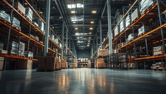 Exploring Modern Warehouse: Efficient Storage, High-Bay Racking, and Logistics Optimization Processes for Inventory Management.