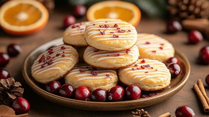 Festive Cranberry Cookies, Glazed, Christmas, Table, Food Photography