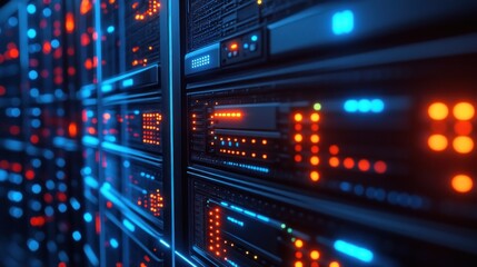 server room infrastructure with glowing led lights symbolizing data processing in information technology modern data center and connectivity