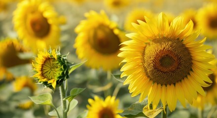 Obraz premium Bright sunflowers blooming in a vibrant field under the sun