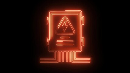 Glowing neon electrical panel icon isolated on black background. HD Video motion graphic animation
