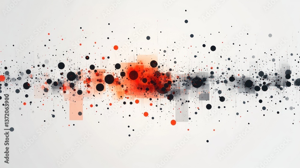 Poster abstract visualization of connected data points and squares creating a complex network with interlin