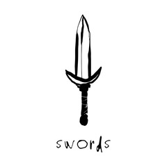 Swords, Tarot cards suit, doodle drawing, vector, quirky, black and white, minor arcana symbol