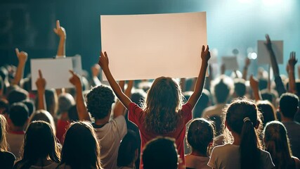 Children gather at a rally holding signs to express their messages for change