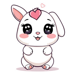 Obraz premium Adorable kawaii white bunny with big eyes and heart mark