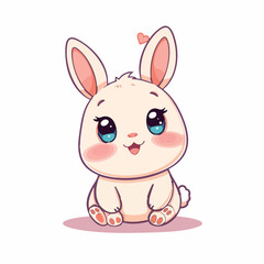 Obraz premium Cute kawaii fluffy bunny with big blue eyes and pink cheeks