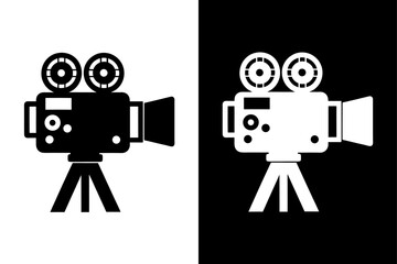 Film Camera Silhouette Vector Black & White Retro Photography Icon.