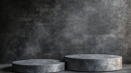 two round concrete tables on a concrete floor