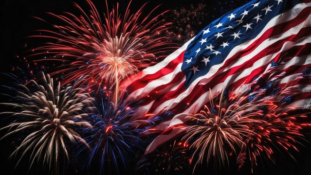 A vibrant display of fireworks in red,