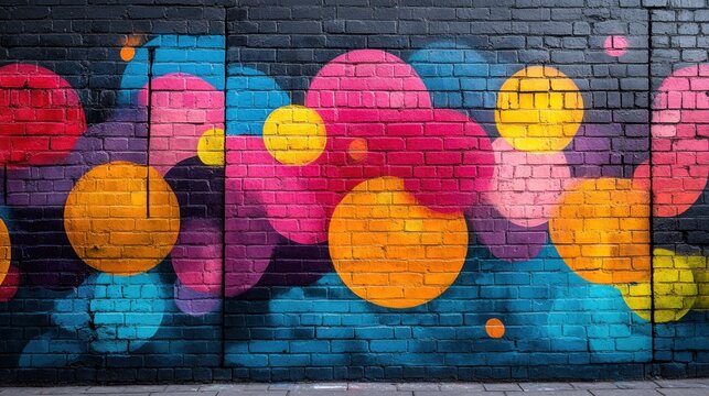 Colorful bubble graffiti art on urban brick wall