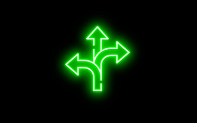 Neon Arrow icon. Neon turn sign. crossed neon arrow icon on black background. Arrow symbol.