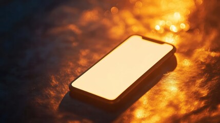 Smartphone with blank screen in warm light