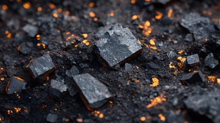 Glowing Embers Dark Stones Coal Pile Texture Background