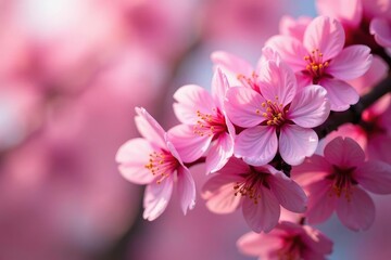 Obraz premium Dense cluster of sakura, overlapping petals, vibrant pink hues, rich color, spring bloom