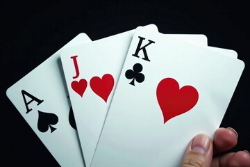 Fototapeta premium Four aces fanned out, showcasing their distinct suits , casino, four, detail