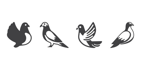 Pigeon Bird Silhouette Vector Illustration Set