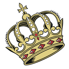 Fototapeta premium Luxury Golden Royal Crown with Jewels in Vintage Ornamental Design