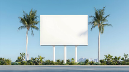 Blank Billboard Surrounded by Palm Trees and Lush Greenery