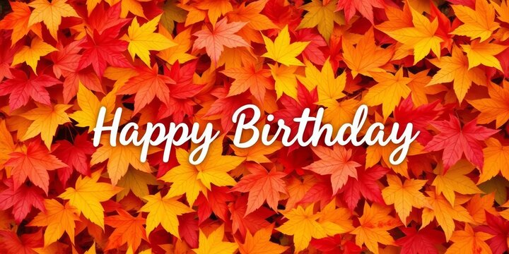 Happy Birthday message on autumn leaves background Vibrant fall colors, maple, season