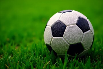 Fototapeta premium High angle view of football ball with classic design, game, shiny