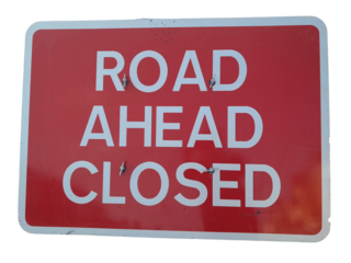 Red White Road Ahead Closed Sign Concept Road Block, Change of Direction Transparent Background