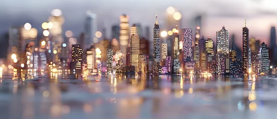 Night City Skyline With Glowing Lights and Reflections © supri