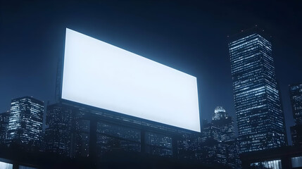 Urban Nightscape with Empty Billboard and City Skyline at Dusk