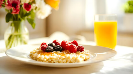 healthy breakfast with muesli and fruits and berries 
