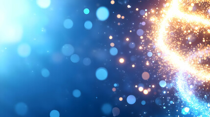 Obraz premium Abstract Blue and Gold Glittering Particle Background with Bokeh Light Effects
