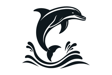 Naklejka premium Silhouette of a dolphin in vector style with a blue ocean background